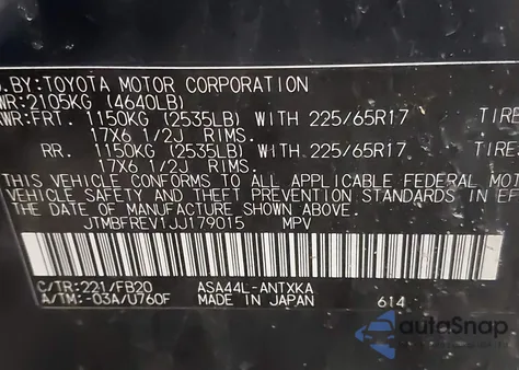 2018 Toyota Rav4 Le из США, поврежденный, VIN JTMBFREV1JJ179015